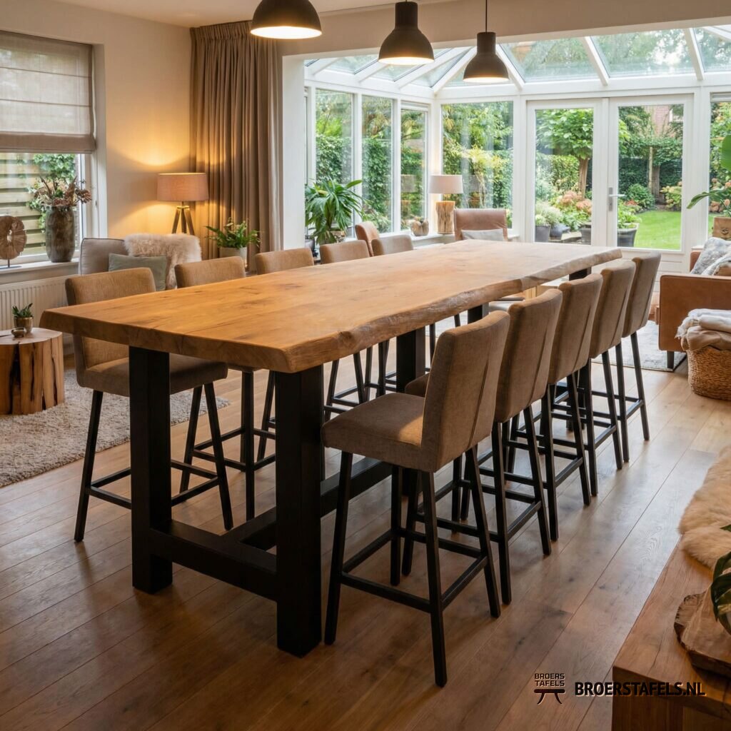 Grote eiken bartafel in een sfeervol interieur